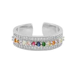 Metal TQ lat&oacute;n anillo zirconia Plateado-multicolor