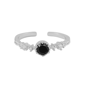 Metal TQ lat&oacute;n anillo zirconia Plateado-cristal negro