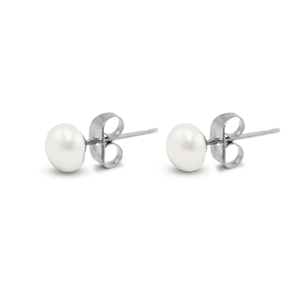 Pendientes Acero Inox perlas 6mm Plateado-blanco perla