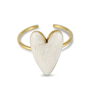 Anillos Acero Inox  esmalte coraz&oacute;n Blanco nacar-Dorado