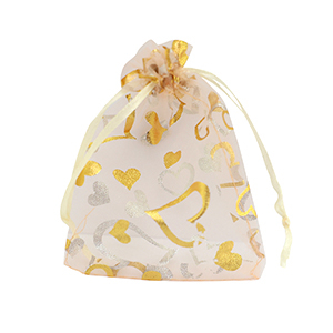 Bolso de organza 9x12cm coraz&oacute;n Durazno-oro