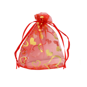 Bolso de organza 7x9cm coraz&oacute;n Rojo-oro