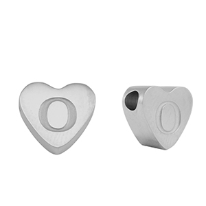 Abalorios Acero Inox coraz&oacute;n letra O Plateado