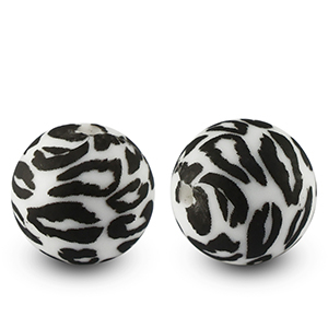Abalorios de silicona 15mm leopardo Blanco-negro