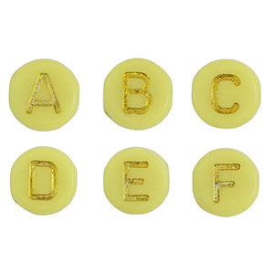Abalorios letras acr&iacute;licas mix Amarillo-oro