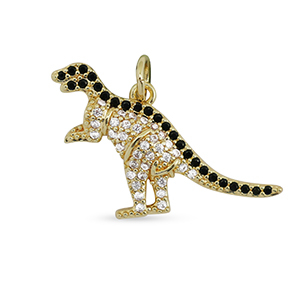 Metal TQ lat&oacute;n colgante zirconia dinosaurio Dorado-negro