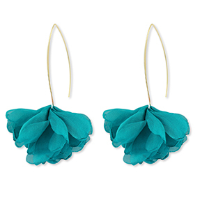 Pendientes Trendy chif&oacute;n flor Verde teal-dorado