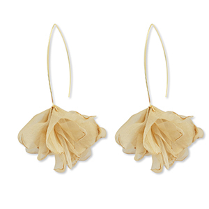 Pendientes Trendy chif&oacute;n flor Beige marr&oacute;n-dorado
