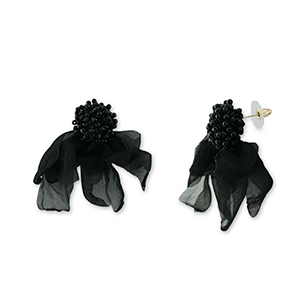 Pendientes Trendy chif&oacute;n flor Negro-dorado