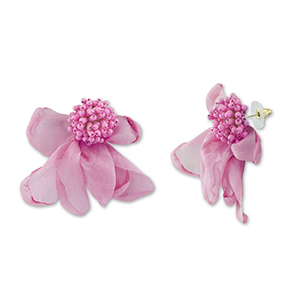 Pendientes Trendy chif&oacute;n flor Rosa malva-dorado