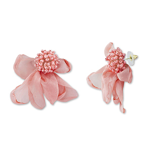 Pendientes Trendy chif&oacute;n flor Melocot&oacute;n rosa-dorado
