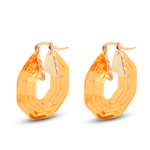 Pendientes resina trendy hex&aacute;gon Dorado-transparente naranja