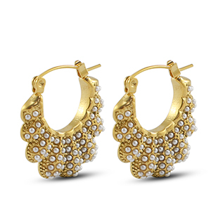 Pendientes Acero Inox abanico con imitaci&oacute;n de perlas Dorado