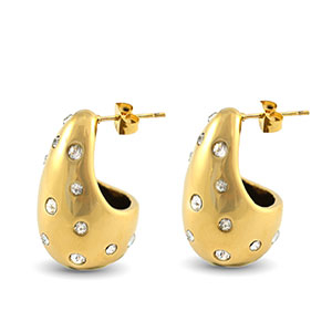 Pendientes Acero Inox gota con strass Dorado