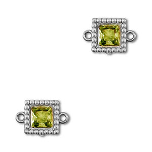 Entrepiezas acero Inox zirc&oacute;n cuadrado Plateado-verde lima