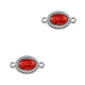 Entrepiezas acero Inox zirc&oacute;n &oacute;valo Plateado-rojo