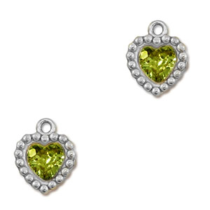 Colgantes Acero Inox zirc&oacute;n coraz&oacute;n Plateado-verde lima
