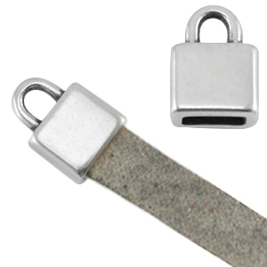 Terminal cudrado met&aacute;lico DQ (para cuero plano 5mm) Plata vieja (sin n&iacute;quel)