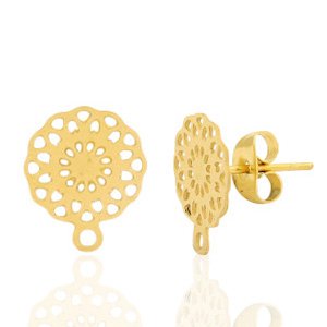 Pendientes Acero Inox flor con anilla Dorado