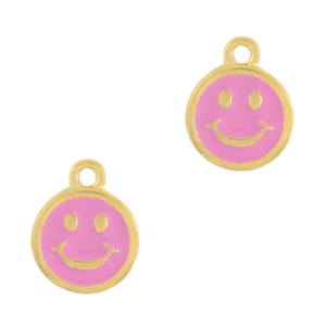Colgantes met&aacute;licos DQ smiley Dorado-rosa magenta (sin n&iacute;quel)