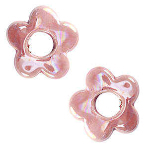 Abalorios de cer&aacute;mica griega DQ flor Rosa magenta neblina