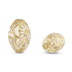 Abalorios acr&iacute;licos &oacute;valo con flores Transparente-dorado