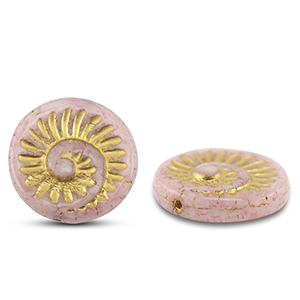 Abalorios Checos fossil shell 18mm Rosa malva claro-dorado