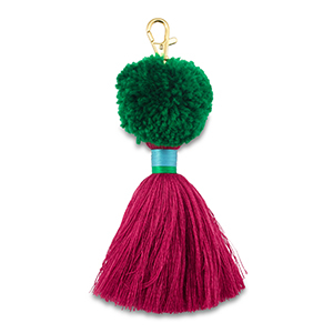 llavero pomp&oacute;n con borlas Verde-magenta-azul