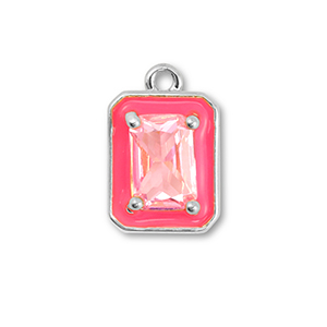 Metal TQ lat&oacute;n colgante rect&aacute;ngulo Plateado-ne&oacute;n rosa-rosa claro