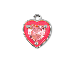 Metal TQ lat&oacute;n colgante coraz&oacute;n Plateado-ne&oacute;n rosa-rosa claro