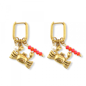 Pendientes Acero Inox cangrejo Dorado-rojo-blanco