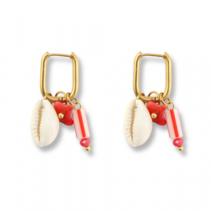 Pendientes Acero Inox conchas Dorado-rojo-blanco