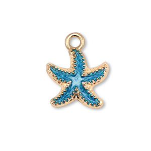 Colgantes met&aacute;licos esmalte estrella de mar Dorado-azul