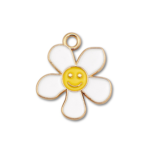 Colgantes met&aacute;licos esmalte flor con smiley Dorado-blanco-amarillo