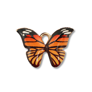 Colgantes met&aacute;licos esmalte mariposa Dorado-naranja-negro