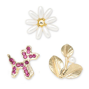Pins perro globo / flor / hoja Dorado-rosa oscuro-blanco