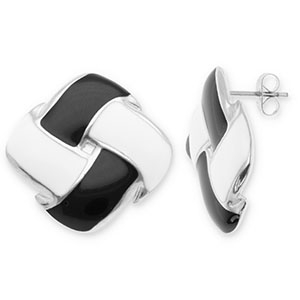 Pendientes Acero Inox cuadrado Plateado-negro-blanco