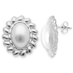 Pendientes Acero Inox &oacute;valo Plateado-blanco