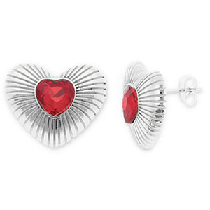 Pendientes Acero Inox coraz&oacute;n Plateado-rojo