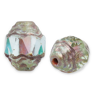 Abalorios Checos FPB &oacute;valo 7x6mm Light aqua-dark travertin