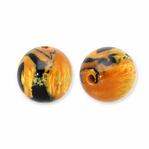 Abalorios de resina con glitter 12mm Naranja quemado-dorado-negro