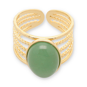 Anillos Acero Inox con piedra natural Dorado-verde jade