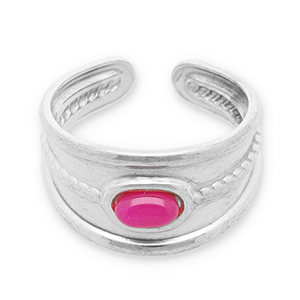 Anillos Acero Inox con piedra natural Plateado-magenta