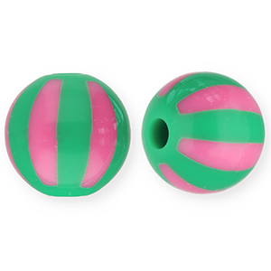 Abalorios acr&iacute;licos 12 mm con rayas Verde-rosado