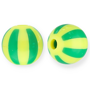 Abalorios acr&iacute;licos 12 mm con rayas Amarillo-verde