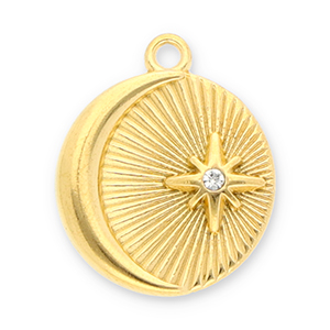 Colgantes Acero Inox luna y estrella con strass Dorado-transparente