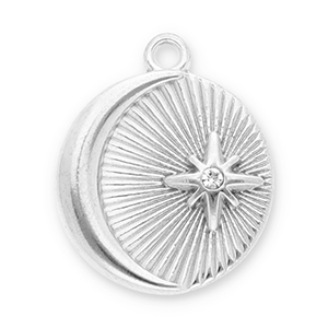 Colgantes Acero Inox luna y estrella con strass Plateado-transparente