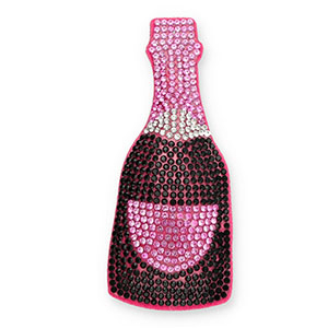 Colgantes llamativos con strass botella champagne Negro-rosa-cristal-rosa oscuro