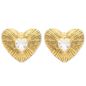 Pendientes Acero Inox coraz&oacute;n Dorado-cristal