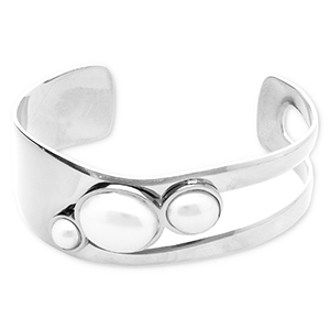 Pulseras Acero Inox bangle con imitaci&oacute;n de perlas Plateado-blanco